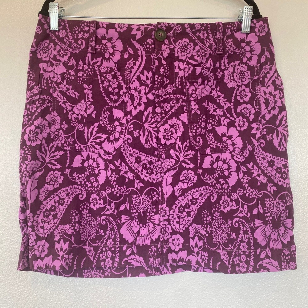 Maeve by Anthropologie Purple Paisley Mini Skirt Straight Fit Utility Large